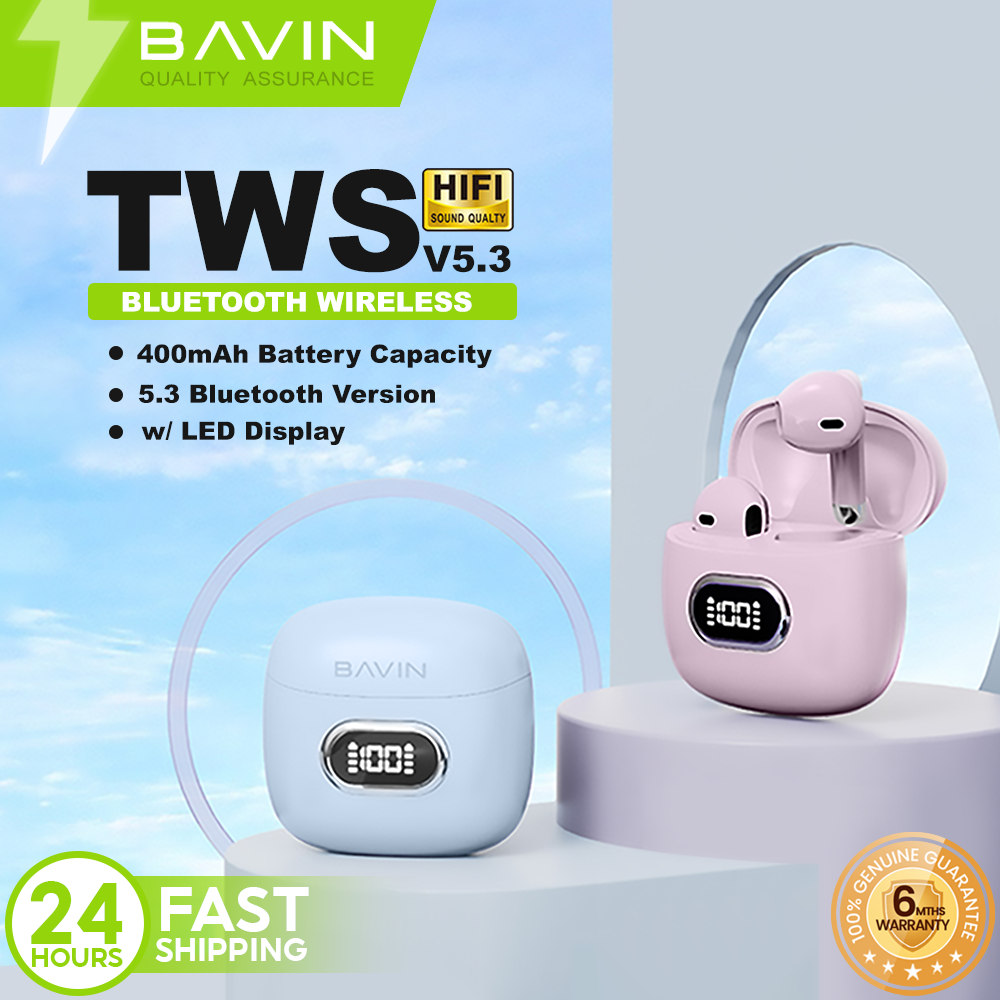 BAVIN HB-BA-19 Pro TWS Bluetooth 5.3 Earbuds w/ Hi-Fi Stereo, Touch Control, LED Display & 4.5H Battery Life