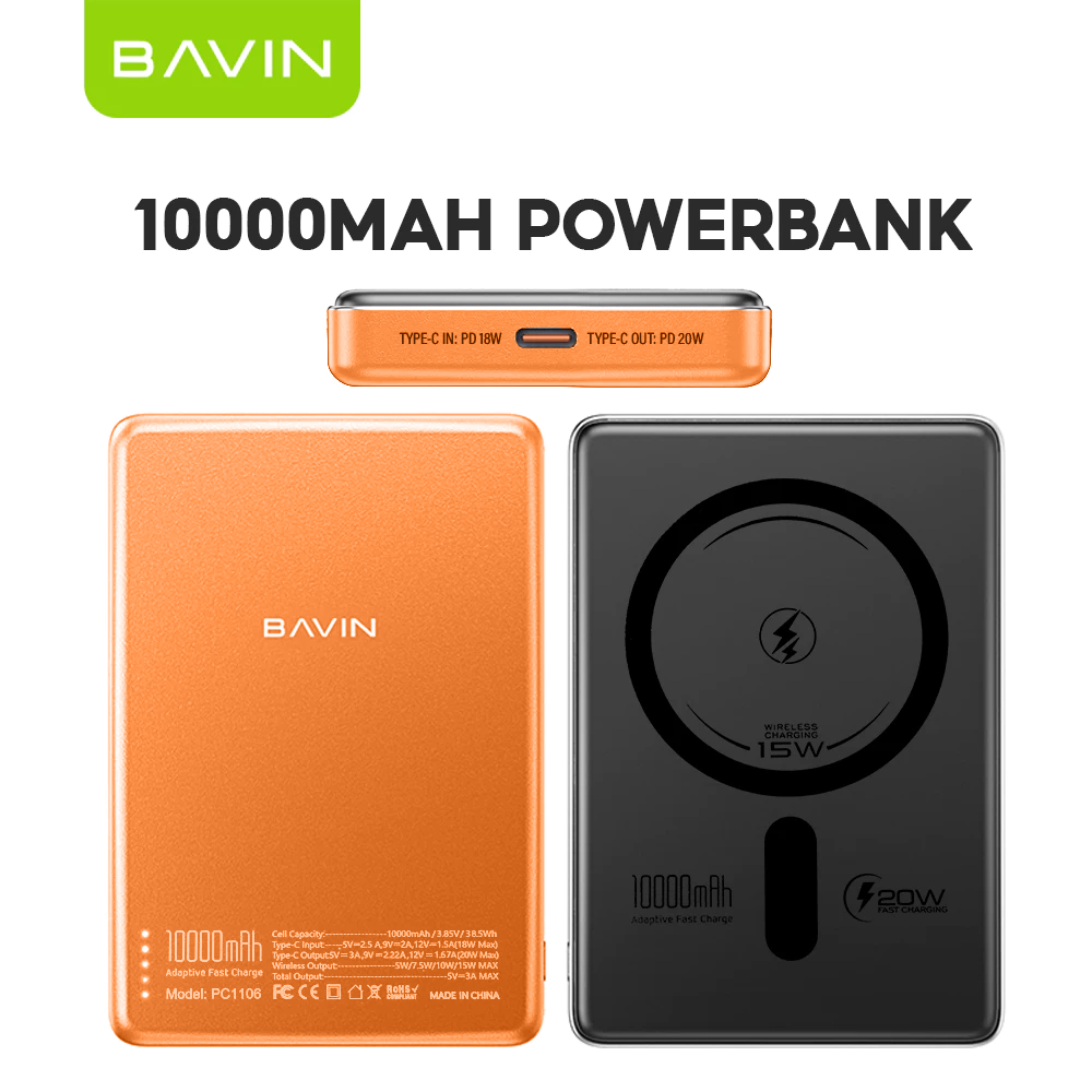 BAVIN Y-PC1106 10000mAh Ultra-Thin Magnetic Wireless Powerbank