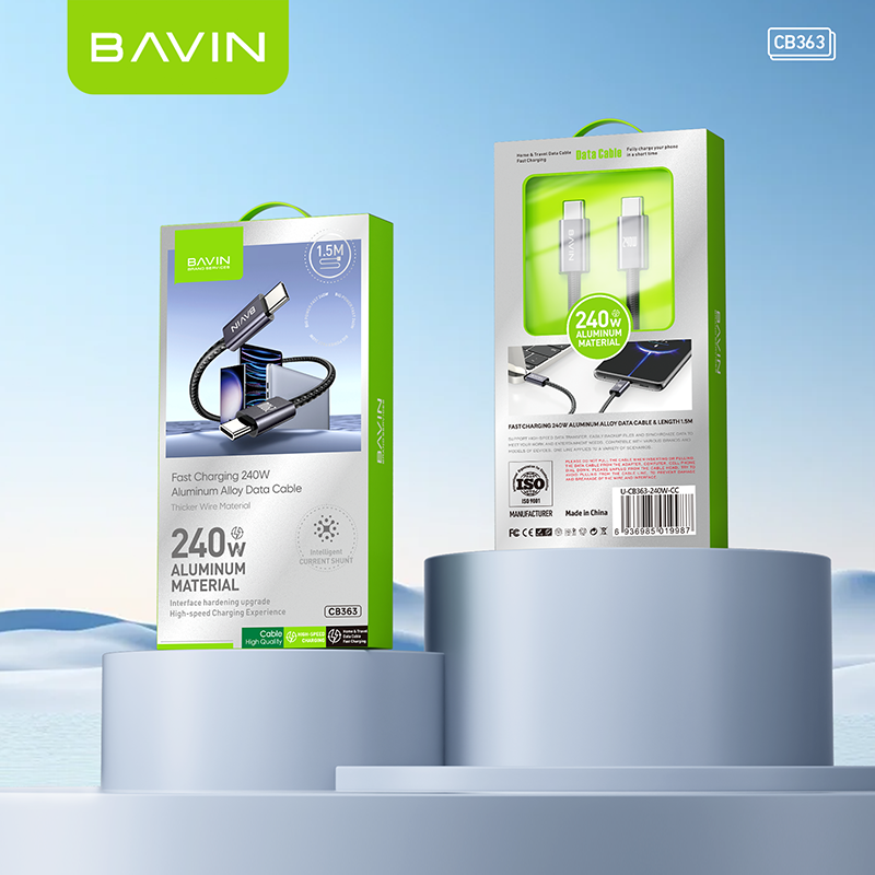 BAVIN CB363 PD 240W Nylon Braided Type-C to Type-C Smart Cable Super Fast Charging & Data Transfer for Laptop & Phones
