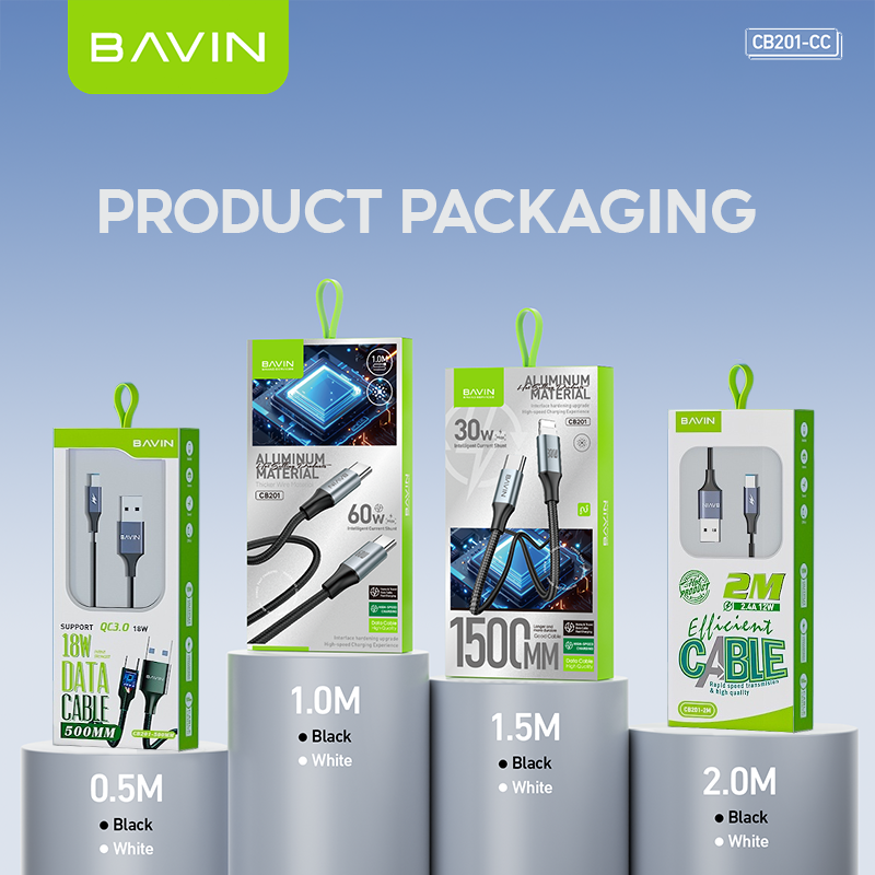 BAVIN U-CB201-XX QC3.0 Fast Charging 0.5 / 1 / 1.5 / 2MCable Nylon Braided Wire For iPh Micro & Type-C