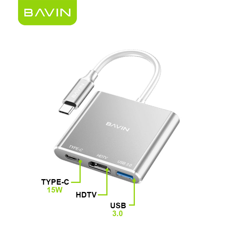 BAVIN U-O-55 3-in-1 Type-C to HDMI 4K Hub w/ High-Speed Data Transfer