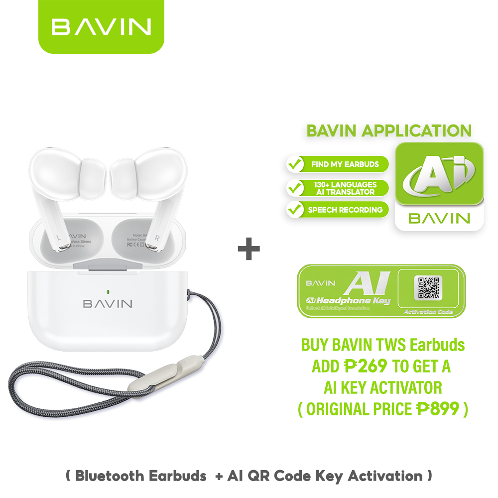 BAVIN HB-BA-87 TWS Bluetooth Ear Clip Earbuds w/ Silicone Clip, Long Battery Life, AI Voice Assistant & Translation