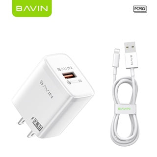 BAVIN PC903 18W Fast Charger Qualcomm 3.0 Portable Adaptor Charger Single USB Port W/ 1 Meter Cable