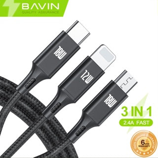 BAVIN U-CB076-3 3in1 Nylon Braided Fast Charging Cable for Micro USB iPh & Type-C