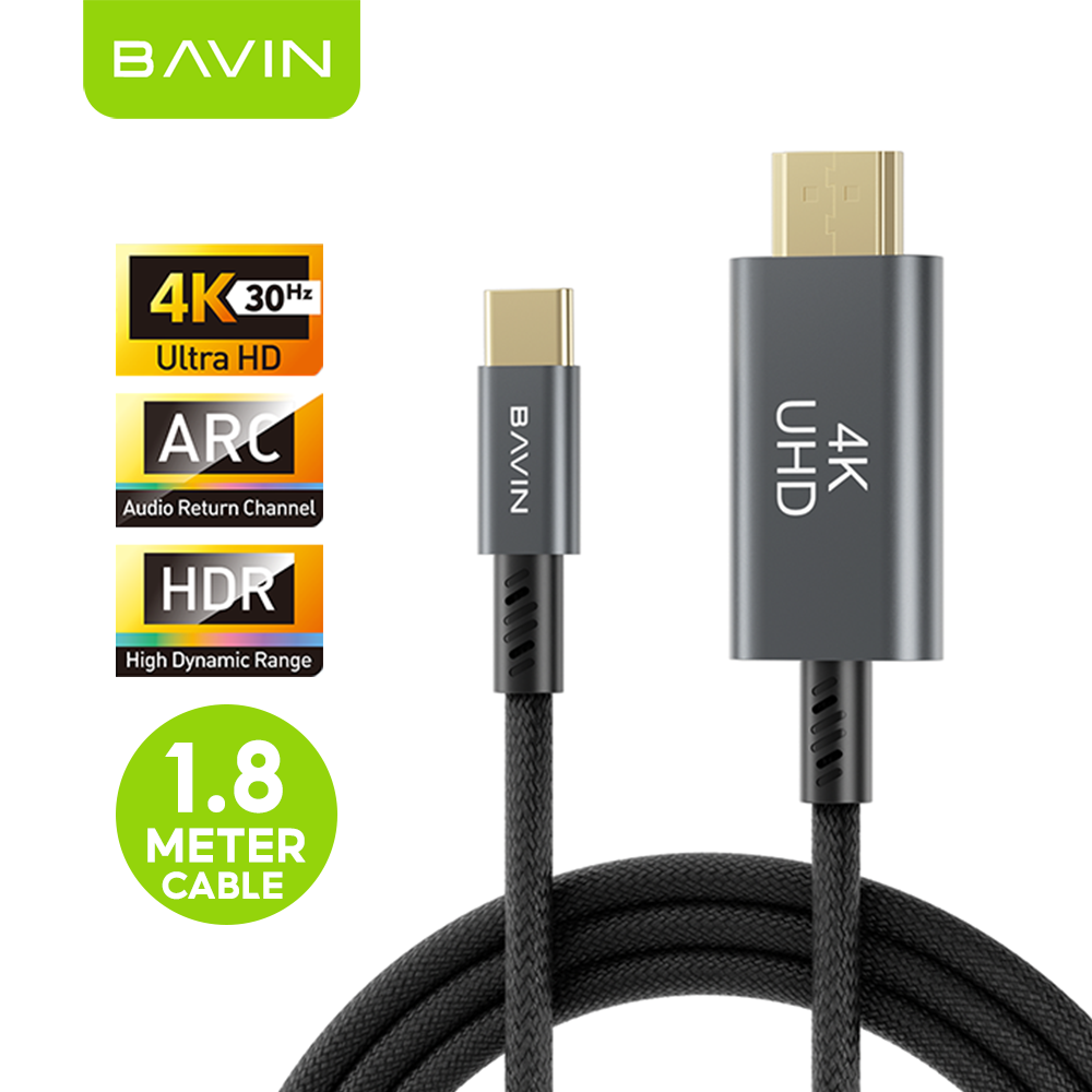 BAVIN HD26 4K High Speed USB-C to HDMI Adapter Cable Plug & Play for TV/Laptop/Tablet/Smartphones