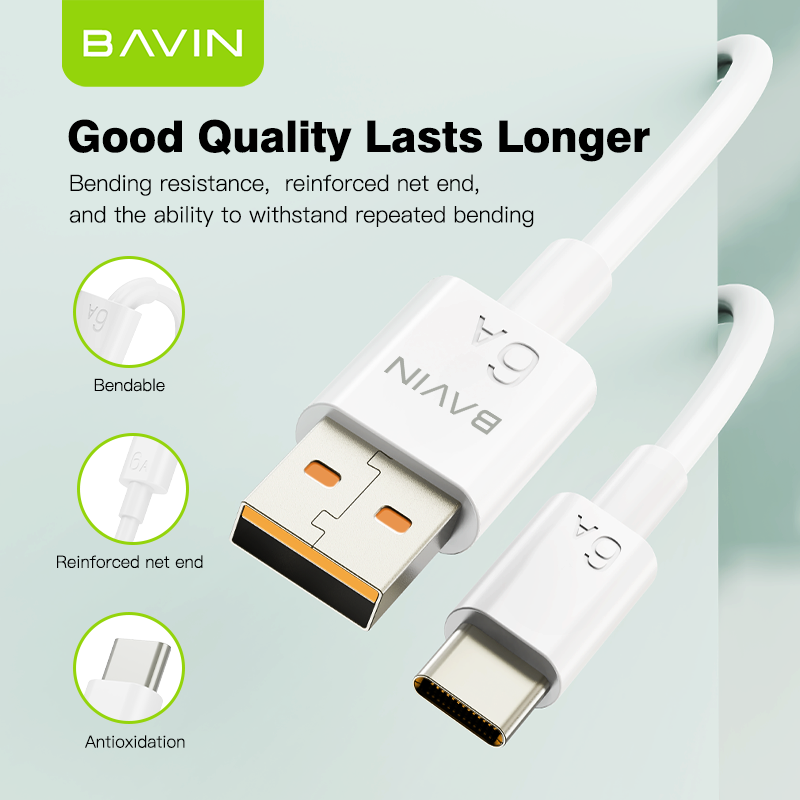 BAVIN U-CB294-XX 6A Fast Charging 18W/12W Qualcomm 3.0 USB Fast Charge Data Cable for Type-C Micro & iPh