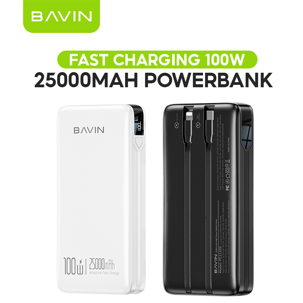 BAVIN PC1112S 20000mAh / 25000mAh 100W Fast Charging Powerbank w/ Built-in Cables, Supports Phones & Laptop
