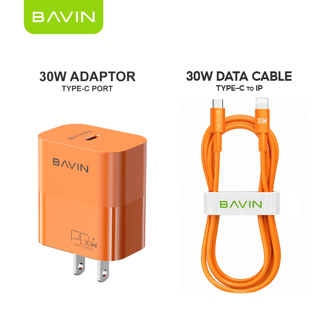 BAVIN PC916 30W PD Fast Charging Wall Charger Compatible for Type-C to Type C & Type-C to iPhone