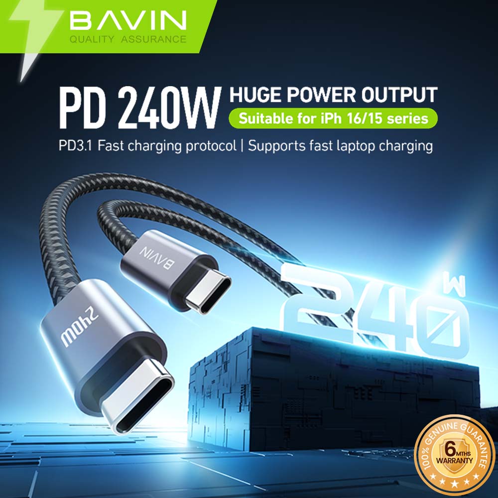 BAVIN CB363 PD 240W Nylon Braided Type-C to Type-C Smart Cable Super F
