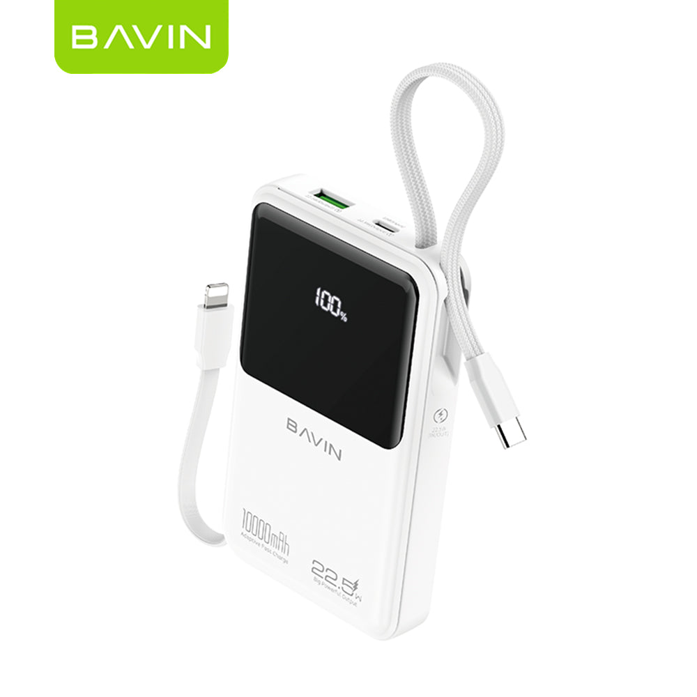 BAVIN PC1151 10000mAh Powerbank w/ 22.5W Triple Fast Charging Built-in Type-C & iPhone Cables | Smart LED Display