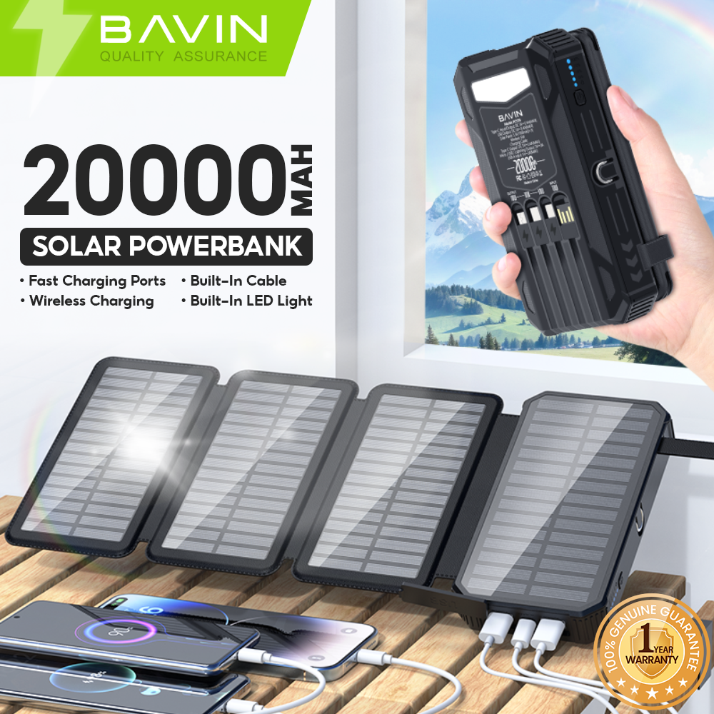 BAVIN Y-PC1119 20000mAh Solar Powerbank w/ Wireless Charging
