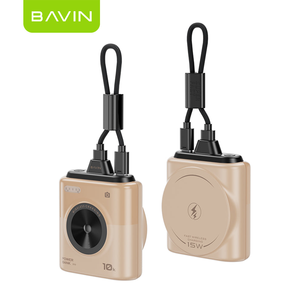 BAVIN Y-PC1186 10000mAh Mini Portable Magnetic Powerbank Wireless 15W Fast Charging w/ Detachable Dual Type-C Data Cable