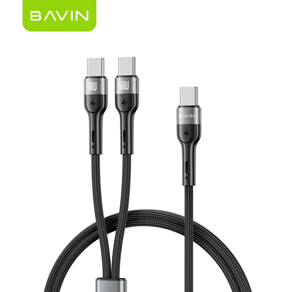 BAVIN CB378 60W USB to Type-C & Type-C to Type-C Cable 2-in-1 Fast Charging & Data Cable