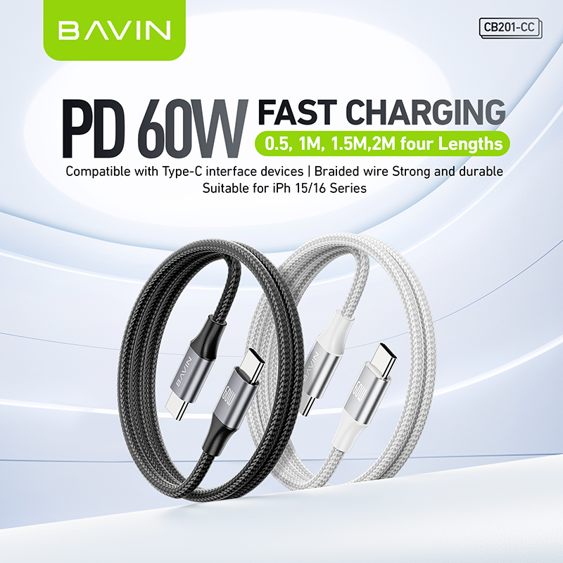 BAVIN U-CB201-XX QC3.0 Fast Charging 0.5 / 1 / 1.5 / 2MCable Nylon Braided Wire For iPh Micro & Type-C