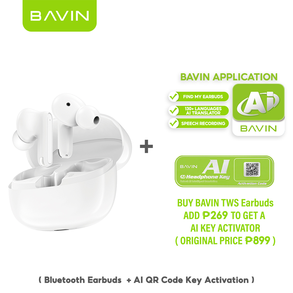 BAVIN HB-BA-100 Wireless Bluetooth Earbuds w/ Hi-Res Audio, Touch Control, AI Voice Assistant, Real-Time Transcription
