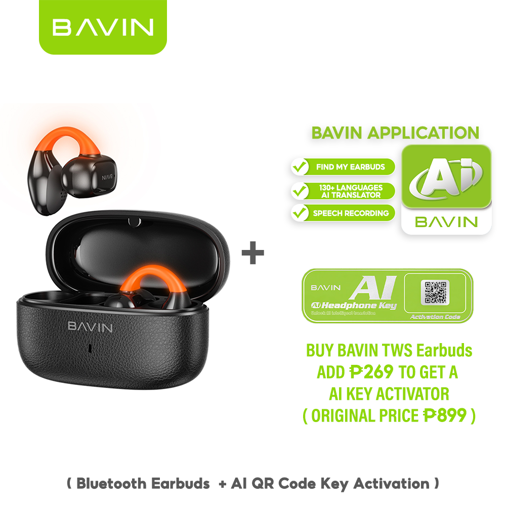 BAVIN BA102 TWS Hi-Fi Wireless Bluetooth Clip Earbuds w/ LED Light & AI Smart QR Code