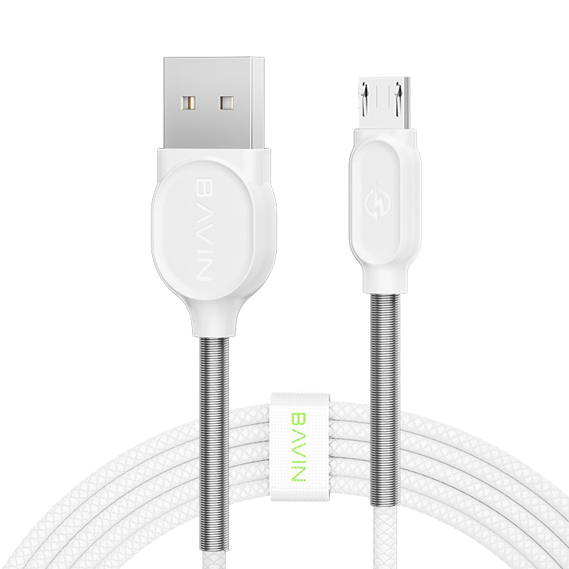 BAVIN U-CB121-XX 2.4A Quick Charging Data Cable 1.2m Spring Metal Tail for Reinforced Protection
