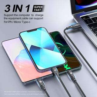 BAVIN U-CB076-3 3in1 Nylon Braided Fast Charging Cable for Micro USB iPh & Type-C