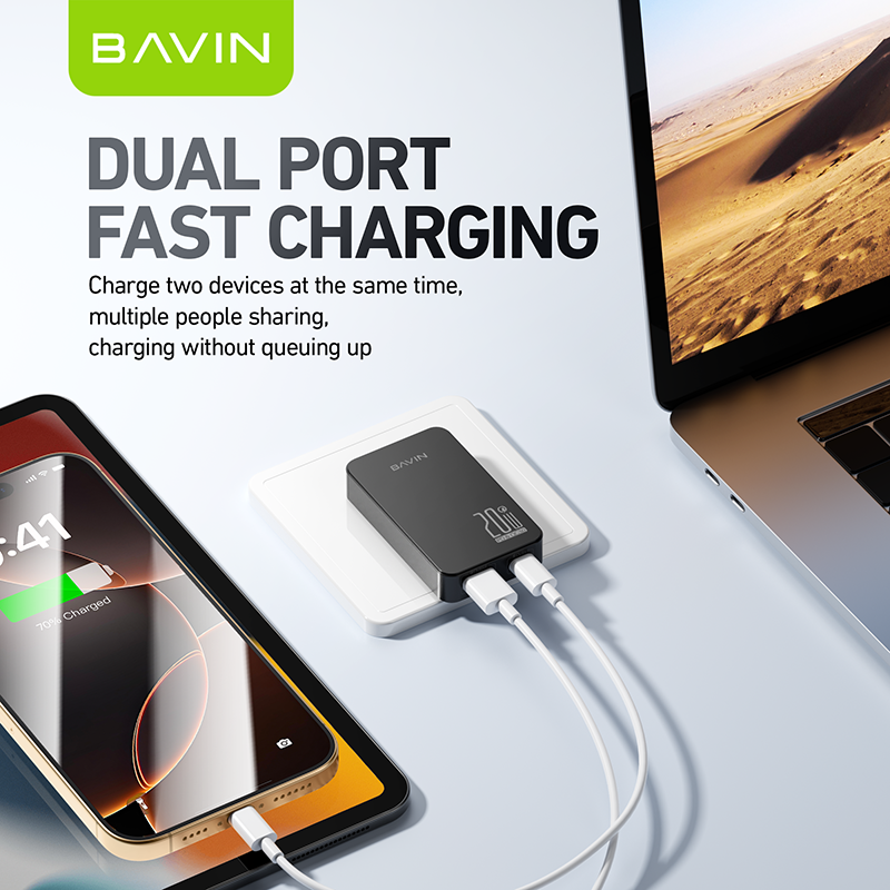 BAVIN C-PC2028-XX 20W Ultra-Slim Fast Charger w/ QC3.0, Dual USB & Type-C, Bendable AC Plug