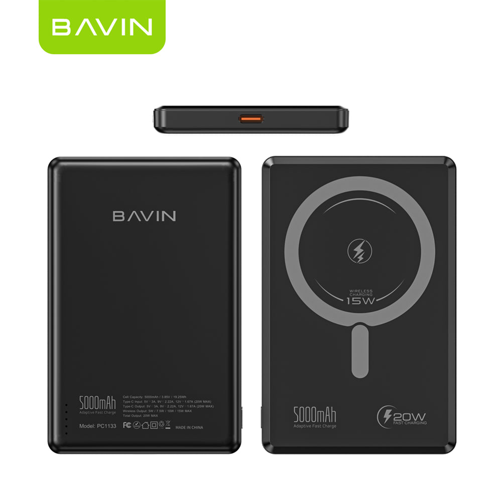 BAVIN Y-PC1133 5000mAh Ultra Thin Magnetic Wireless Powerbank w/ 20W Fast Charging Type-C In / Output for Smartphones