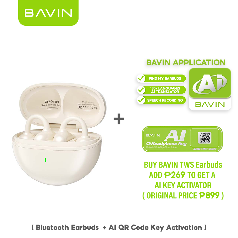 BAVIN HB-BA-89 TWS Ear Clip Bluetooth Earbuds w/ Silicone Clip, Long Battery, AI Voice Assistant & Translation