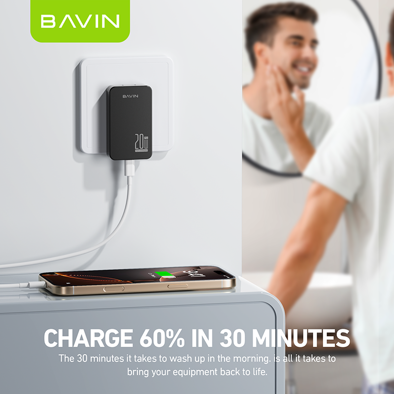 BAVIN C-PC2027-XX 20W Ultra-Slim USB-C Fast Charger w/ Foldable AC Plug & iPhone16 Cable