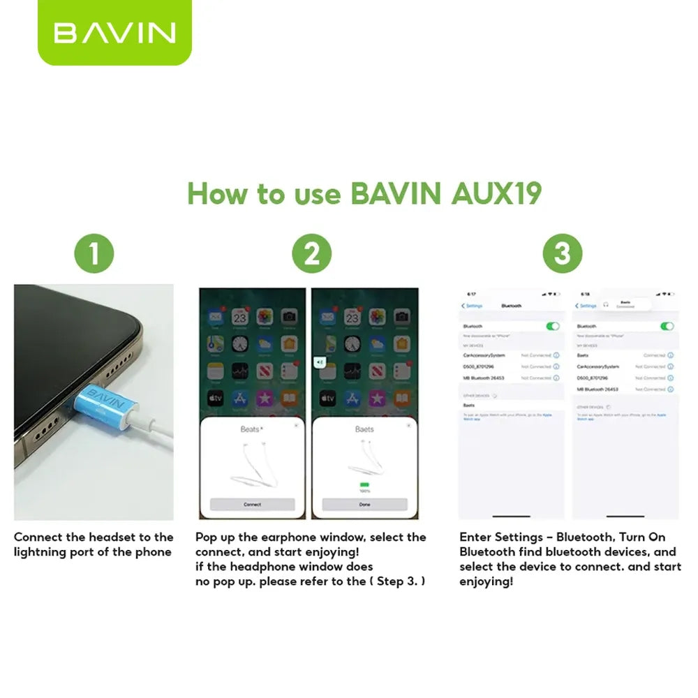 BAVIN H-3.5-AUX19 Splitter Adapter Cable for iPhone to 3.5mm w/ Voice & Wire Control