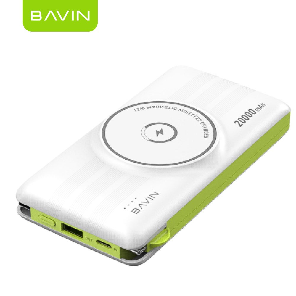 BAVIN PC067 20000mAh 22.5W Powerbank Fast Charging Wired+15W QI Wireless Charger w/ Magnetic Ring