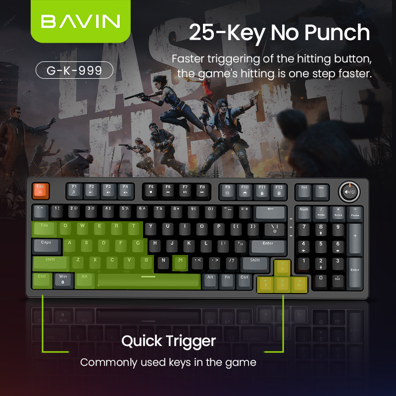 BAVIN G-K-999 RGB 96-Key Mechanical Keyboard w/ Multimedia Knob & Backlight Modes