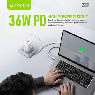 BAVIN C-PC909 36W Dual Port Fast Charger Compatible for Laptop & iPhone 15