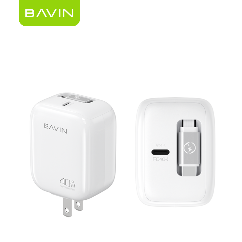 BAVIN C-PC2020-C 40W PD Fast Charger w/ Retractable 70cm Type-C & iPh Cable