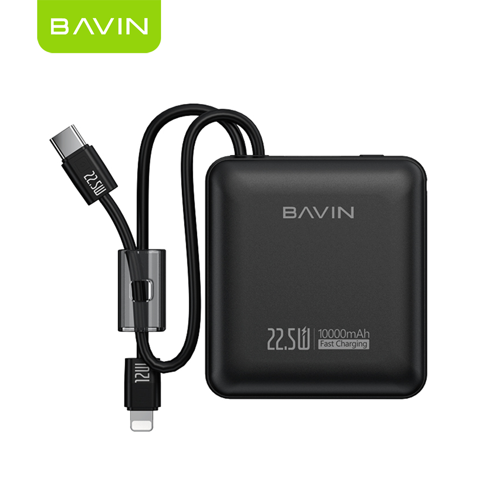 BAVIN PC1137 10000mAh Mini Powerbank 22.5W Fast Charging w/ Built-in Cables Compatible for Android & iPhone 6-17 Series