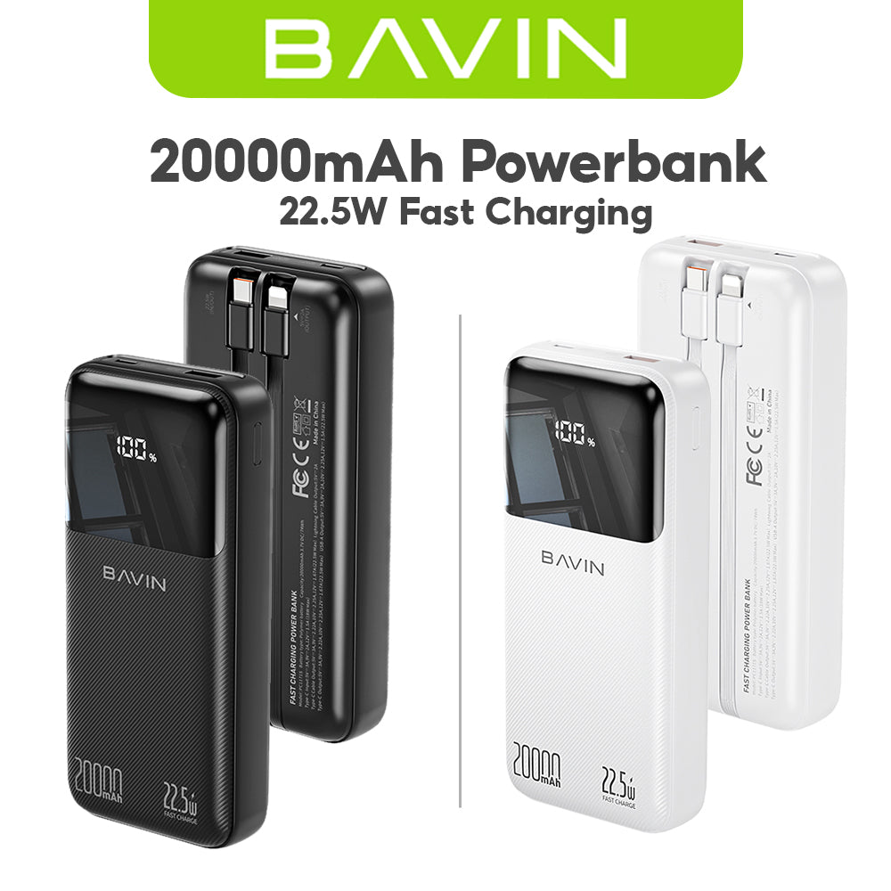 BAVIN PC1170 10000mAh/PC1171 20000mAh 22.5W Fast Charging Powerbank w/ Built-in Cables & LED Display