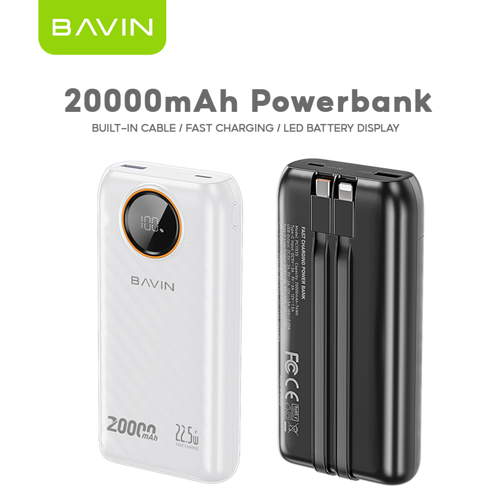 BAVIN Y-PC1152 10000mAh / 20000mAh Fast Charging Powerbank 22.5W w/ LED Display & Built-in Dual Cables Type-C / iPhone
