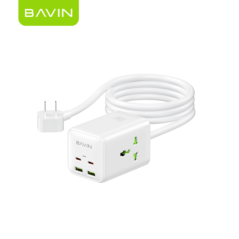 BAVIN PC2026 6-in-1 65W GaN Desktop Power Strip Fast Charging Adaptor w/ AC Plug, USB, Type-C Ports for Laptop & Phones