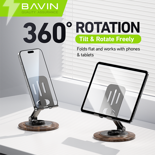 BAVIN D-S-PS84 Foldable Desktop Bracket 360° Rotating Metal Stand Universal for Phone & Tablet