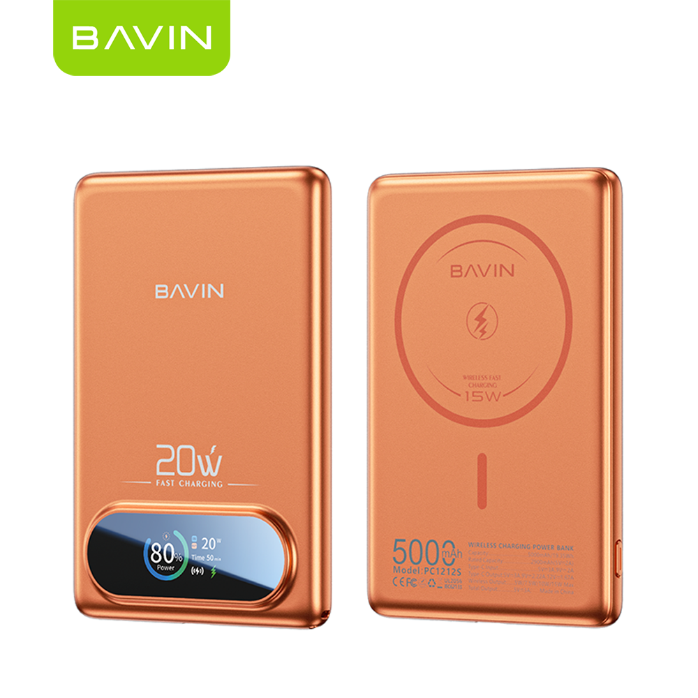 BAVIN PC1212S 5000mAh 15W Fast Charging Magnetic Powerbank w/ Smart TFT Display + Ultra Thin for Phones