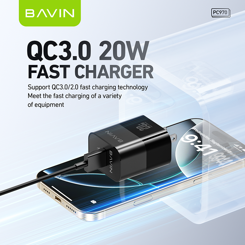 BAVIN C-PC970-XX 20W Fast Charger, QC3.0 for Micro USB, iPh & Type-C Devices