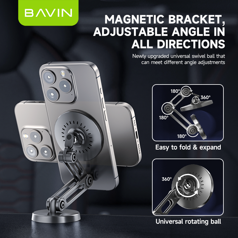BAVIN C-W-PS66 15W Magnetic Wireless Car Charger & Foldable Phone Holder