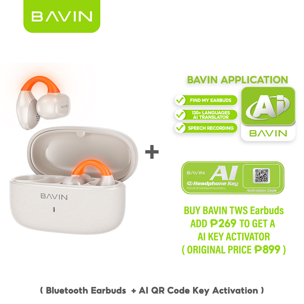 BAVIN BA102 TWS Hi-Fi Wireless Bluetooth Clip Earbuds w/ LED Light & AI Smart QR Code