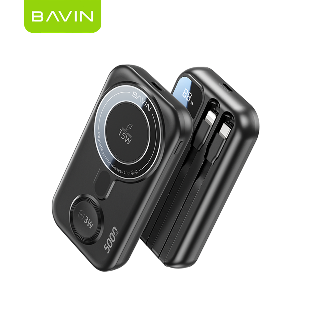 BAVIN Y-PC1037 5000mAh 15W + 3W Dual Magnetic Charging w/ Built-in Cable Type C and Flick-out Stand