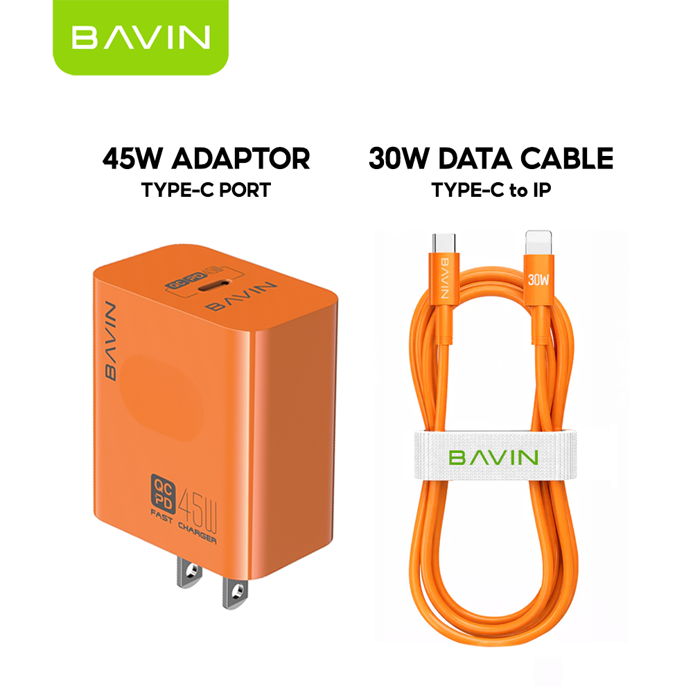BAVIN PC800 45W PD Fast Charging Adapter Type-C Port Supports for iPhone 17 & Laptop w/ Date Cable