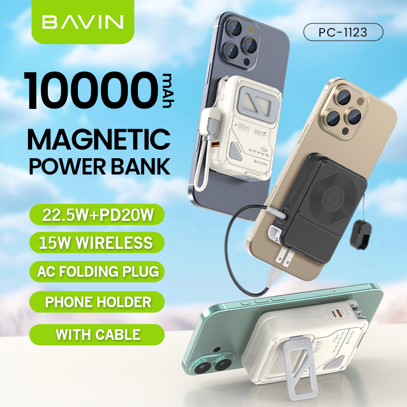 BAVIN Y-PC1123 10000mAh Magnetic Powerbank w/ Phone Holder & AC Plug