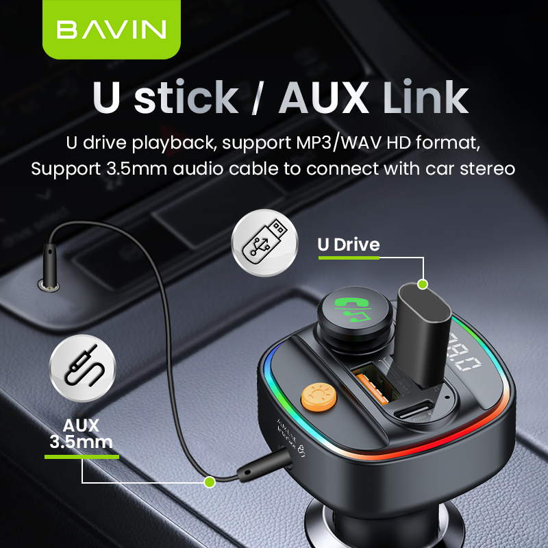 BAVIN C-C-PC2012 30W Car Charger & MP3 Player w/ Fast Charge & RGB Lighting