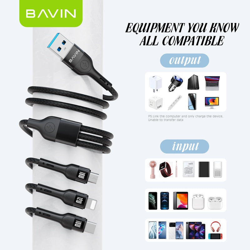 BAVIN U-CB236-3 3in1 Fast Charging Braided Cable, 18W High Density Safe Compatible w/ Micro iPhone & Type-C w/Free Bear Organizer
