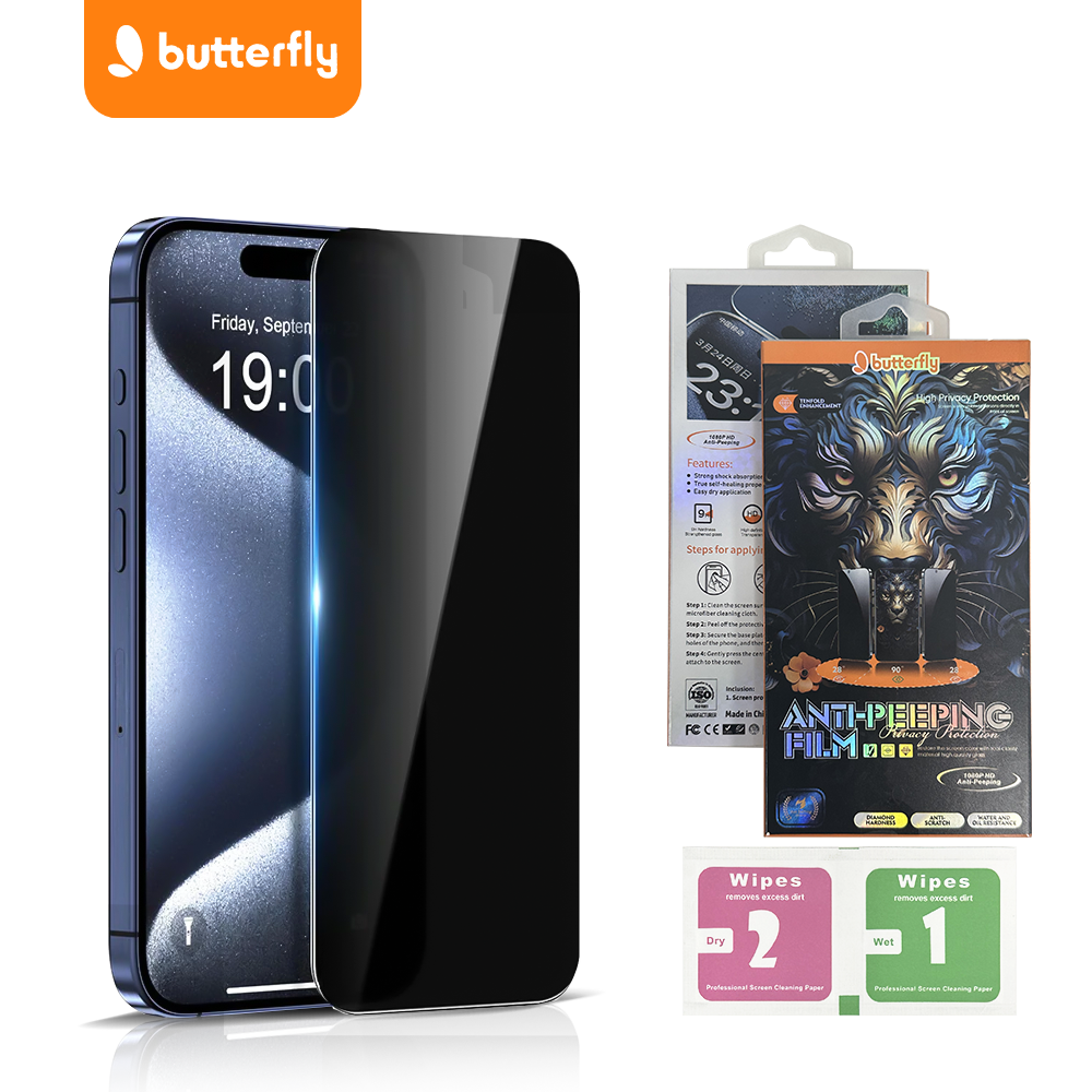 BUTTERFLY S-QF-XX 9H Privacy Tempered Glass Screen for iPhone X-16 Series