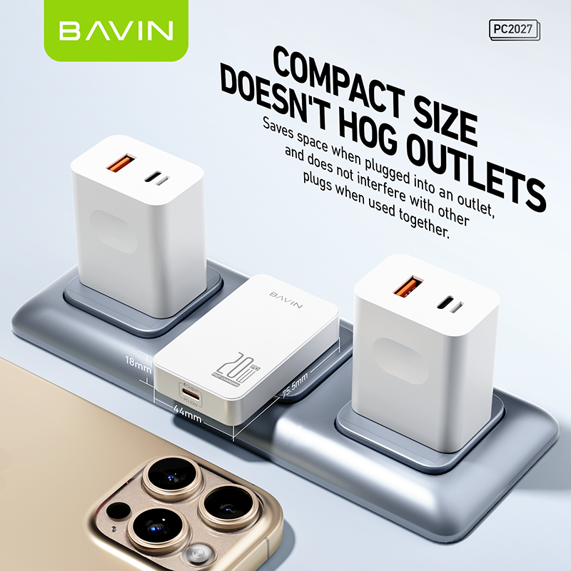 BAVIN C-PC2027-XX 20W Ultra-Slim USB-C Fast Charger w/ Foldable AC Plug & iPhone16 Cable