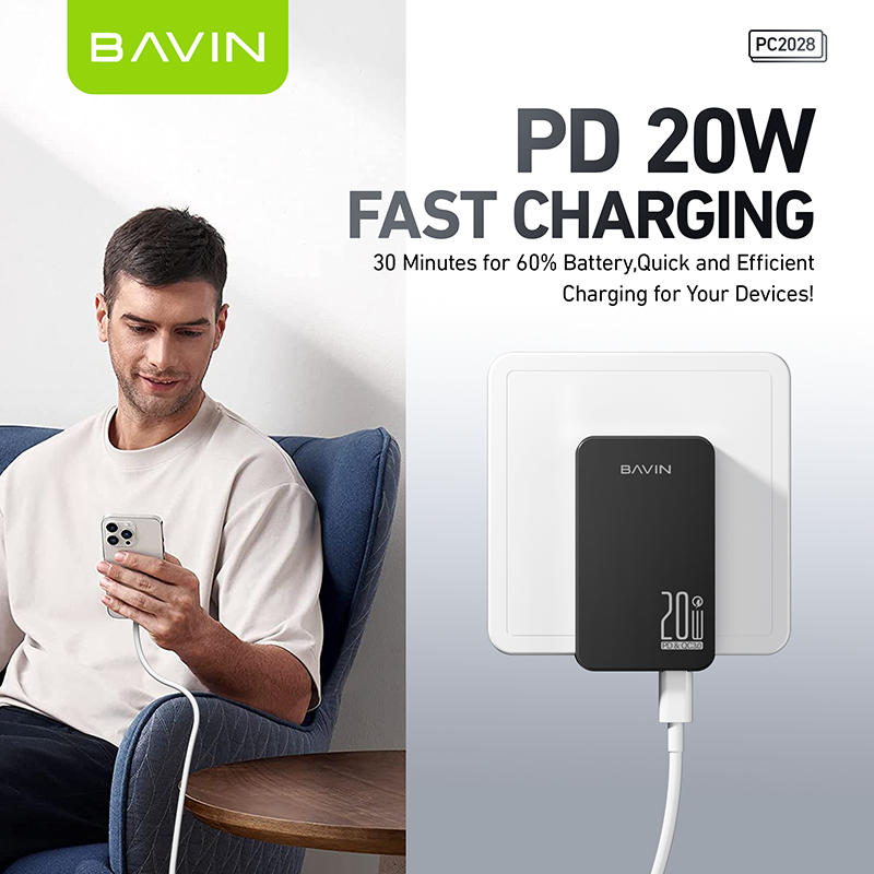 BAVIN C-PC2028-XX 20W Ultra-Slim Fast Charger w/ QC3.0, Dual USB & Type-C, Bendable AC Plug