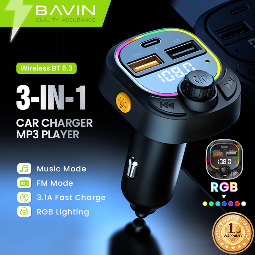 BAVIN C-C-PC2013 3-in-1 Car Charger Bluetooth MP3 Player w/ Fast Cha