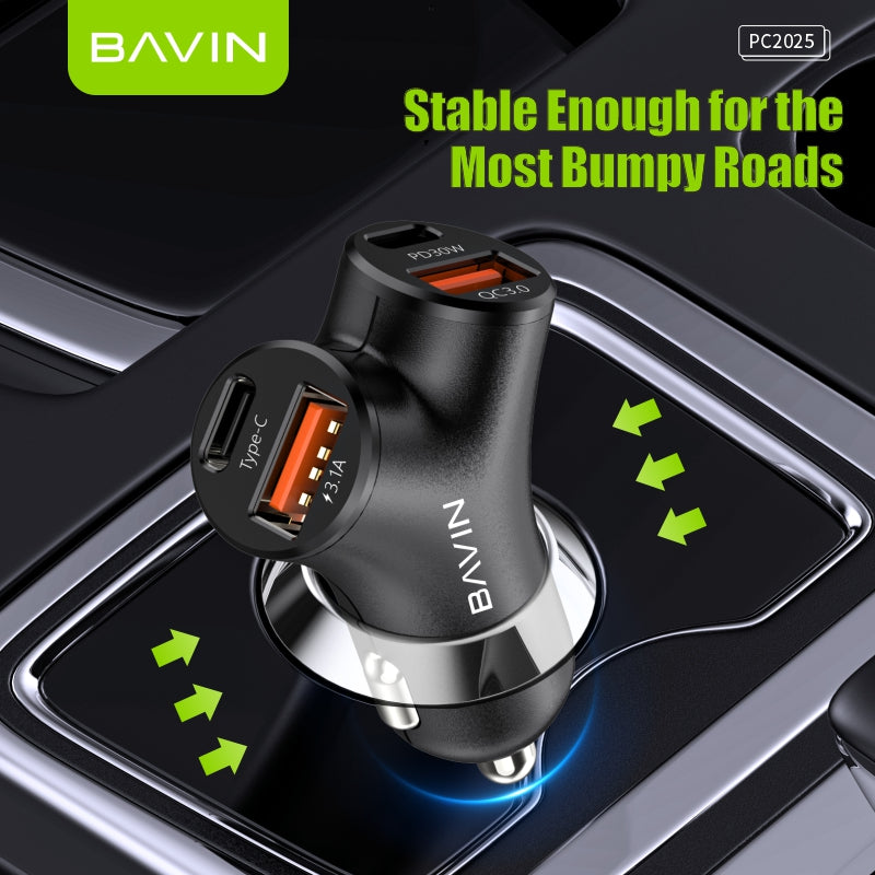 BAVIN C-C-PC2025 30W PD Fast Car Charger w/ 4 Ports (Dual USB & Type-C)